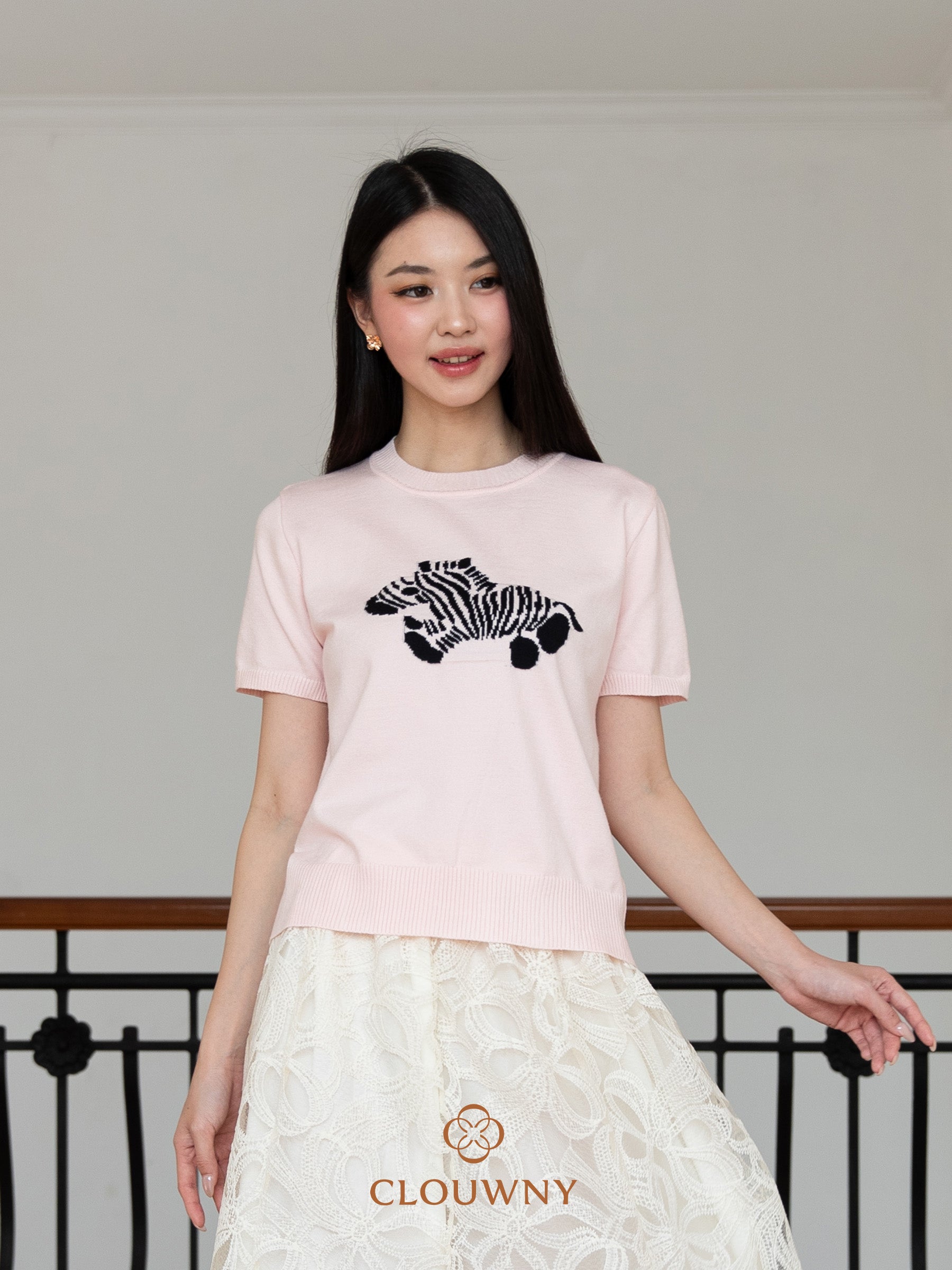 Zebra Knit Top - Pink